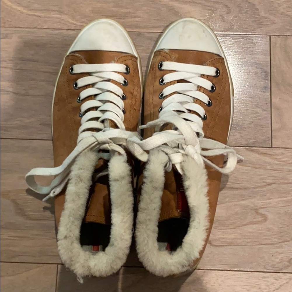 Prada Shearling Hi-Top Sneakers
